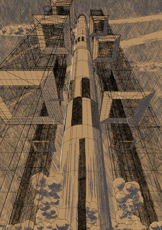 drawing desk, launch gantry
